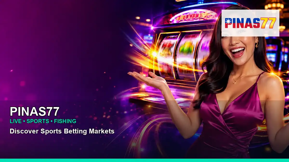 PINAS77 free spins slot games featuring an adult Filipina casino host with a celebratory composition