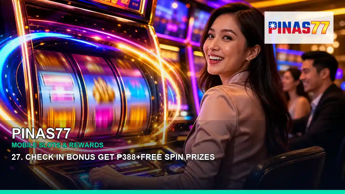 PINAS77 free spins slot games featuring an adult Filipina casino host with a vivid composition